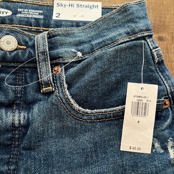 Old Navy Women's Sky-Hi Straight Distressed Blue Medium Wash Demin Jean, Size 2 - Picture 4 of 11